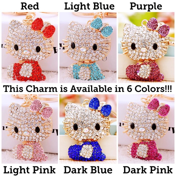 Hello Kitty with Dark Pink Crystal Dress & Bow Keychain Charm - Picture 11 of 11